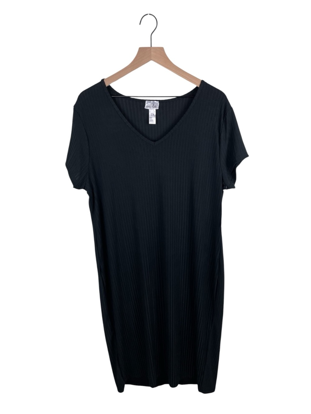 NEW Just Be Women's V-neck Rib Knit Midi Dress Black Plus Size 2X Short Sleeves